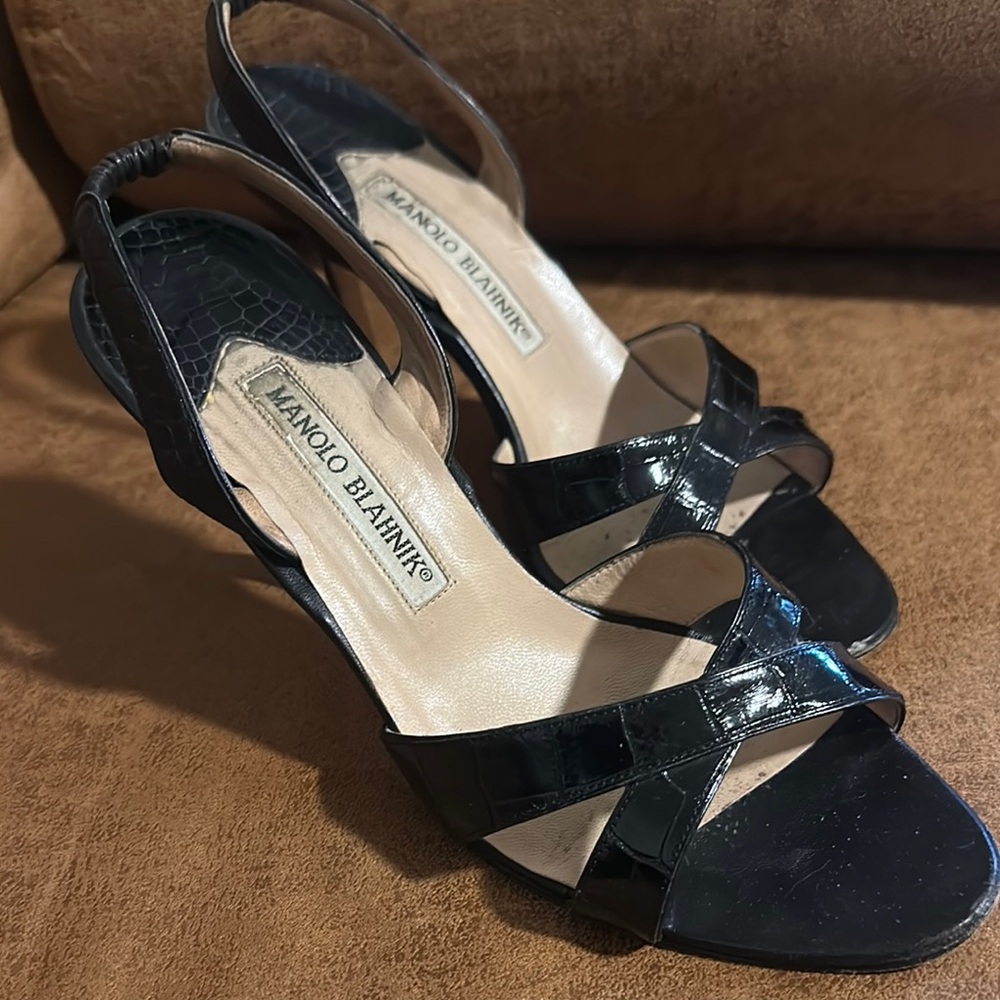 Manolo Blahnik Black Heels well worn with Elegant Design